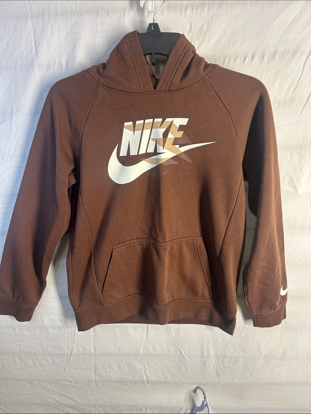 Nike Brown Crewneck Hoodie with White Swoosh Logo